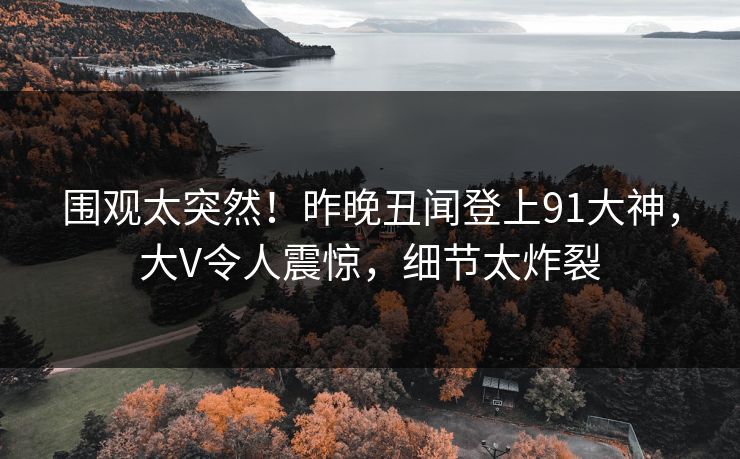 围观太突然!昨晚丑闻登上91大神,大V令人震惊,细节太炸裂