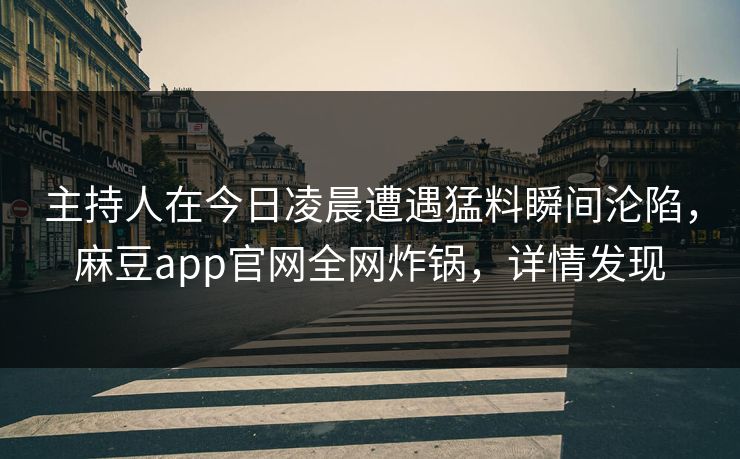 主持人在今日凌晨遭遇猛料瞬间沦陷，麻豆app官网全网炸锅，详情发现
