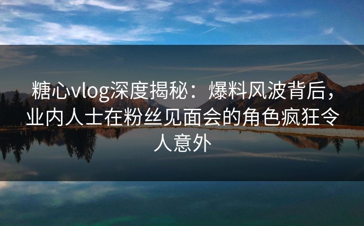 糖心vlog深度揭秘：爆料风波背后，业内人士在粉丝见面会的角色疯狂令人意外
